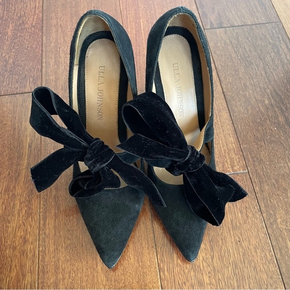 Ulla Johnson Suede Bow Block Heel Pumps Black Leather Velvet Classy Size 36 - Picture 2 of 11